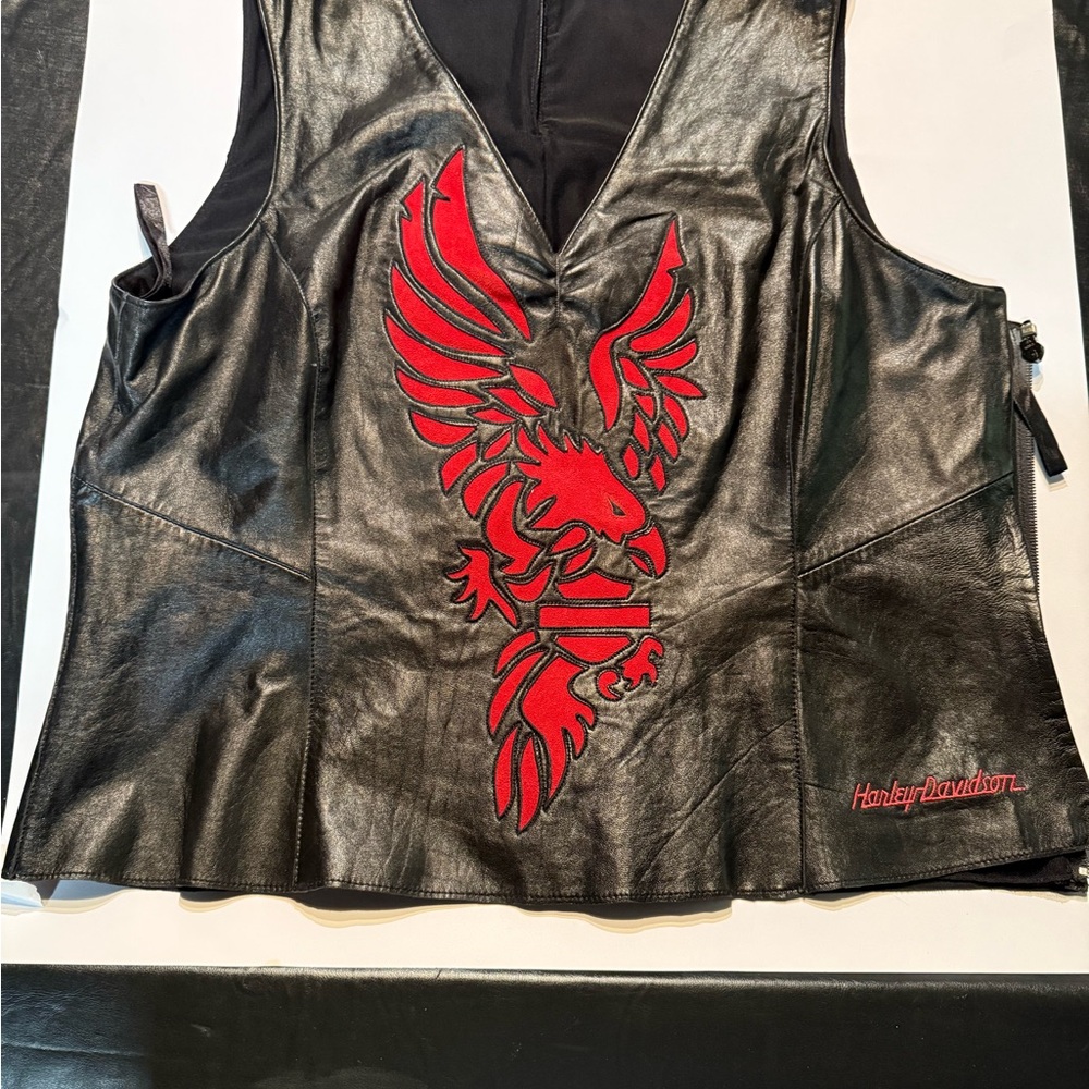 Harley-Davidson Black and Red soft leather Embellished Bustier Tank Top